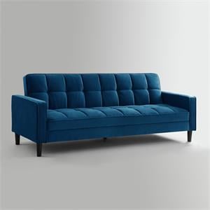 Posh Living Loft Lyfe Toyah Velvet Fabric Convertible Sleeper Sofa in Navy Blue