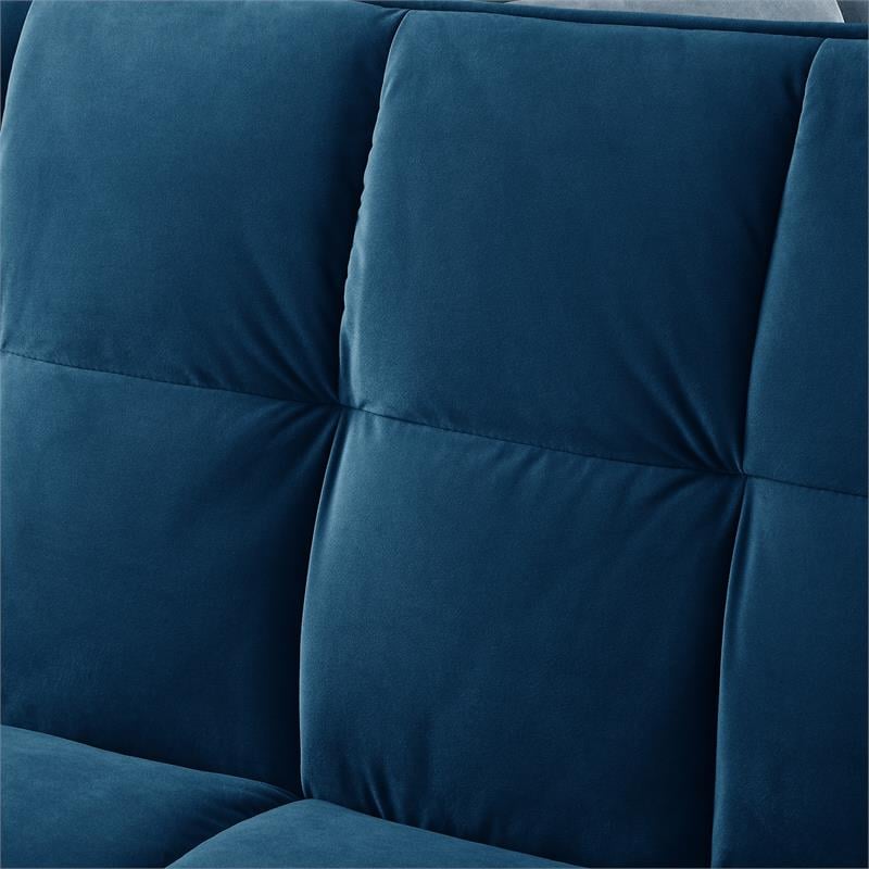Posh Living Loft Lyfe Toyah Velvet Fabric Convertible Sleeper Sofa in Navy Blue