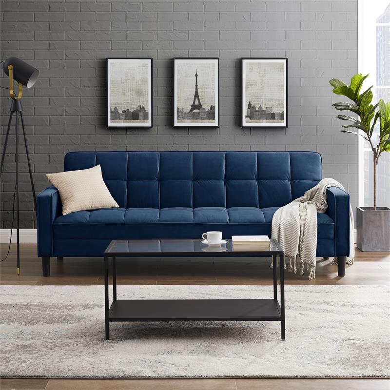 Posh Living Loft Lyfe Toyah Velvet Fabric Convertible Sleeper Sofa in Navy Blue