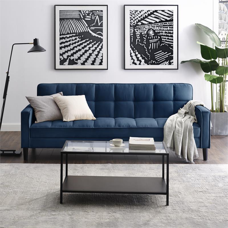 Posh Living Loft Lyfe Toyah Linen Fabric Convertible Sleeper Sofa in Blue