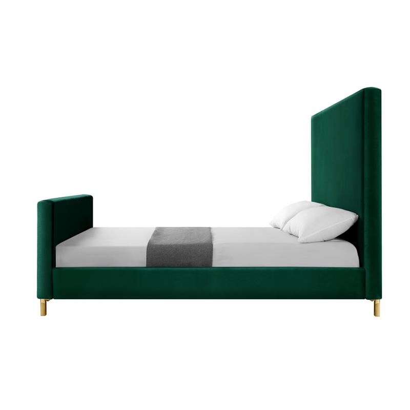 Posh Living Alex Velvet Upholstered Platform Queen Bed in Hunter Green