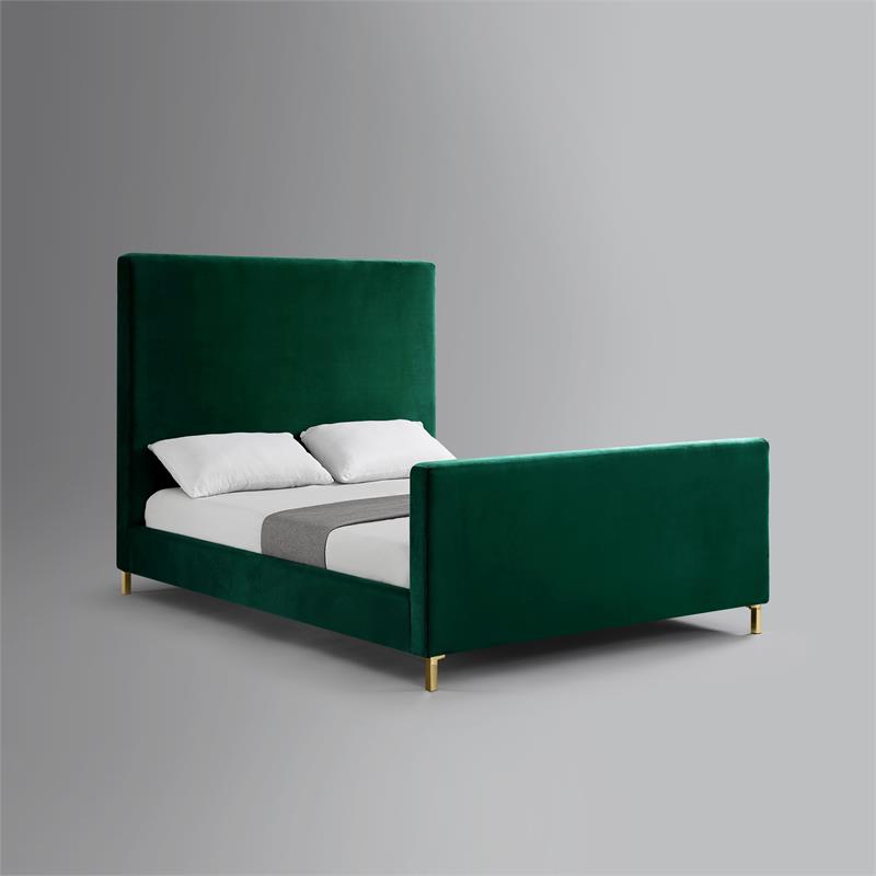Posh Living Alex Velvet Upholstered Platform Queen Bed in Hunter Green