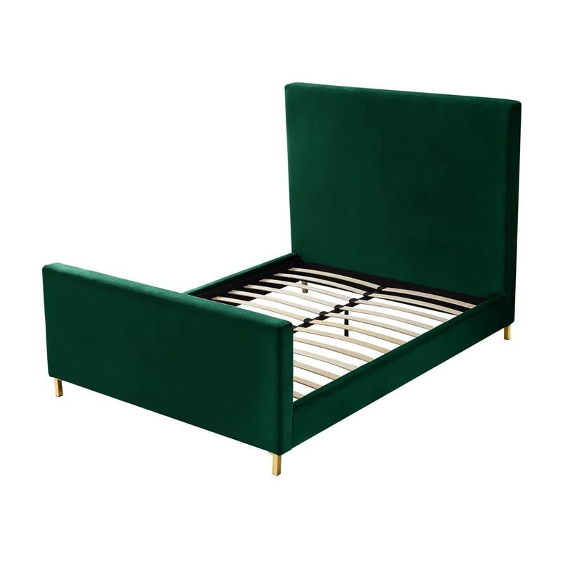 Posh Living Alex Velvet Upholstered Platform Queen Bed in Hunter Green