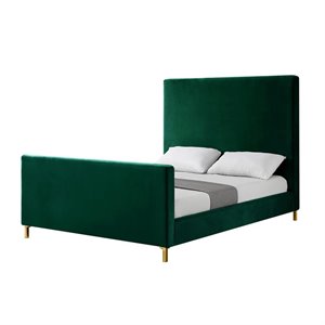 Posh Living Alex Velvet Upholstered Platform Queen Bed in Hunter Green