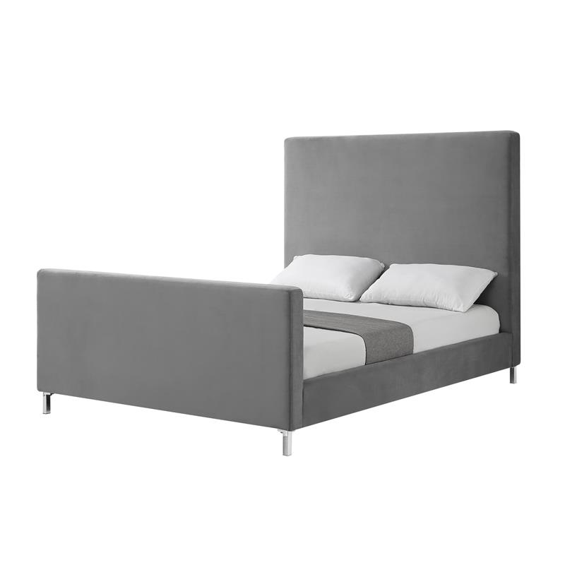 Posh Living Alex Velvet Upholstered Platform Queen Bed in Gray