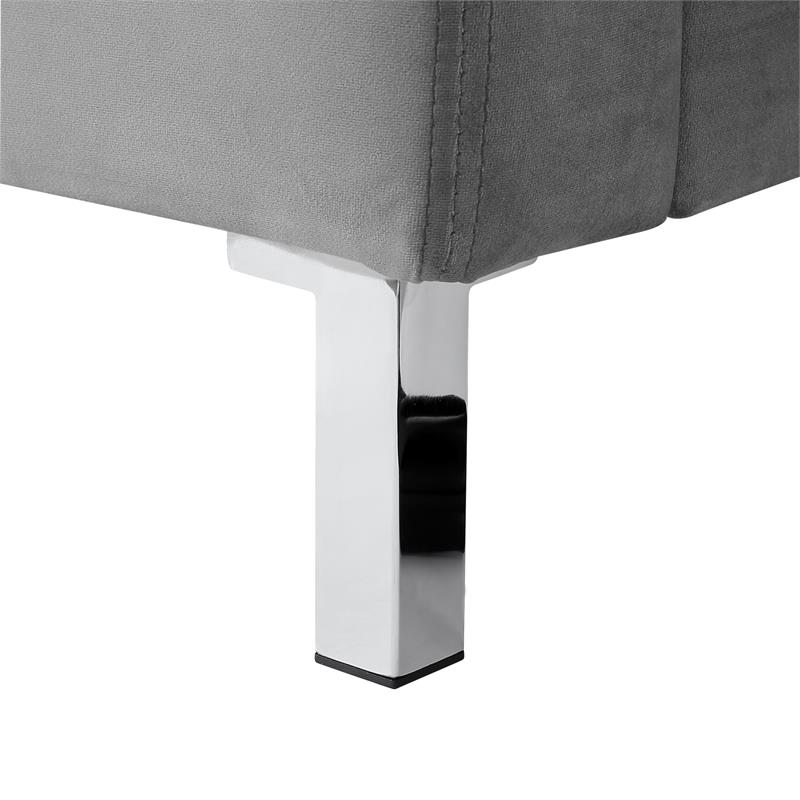 Posh Living Alex Velvet Upholstered Platform Queen Bed in Gray