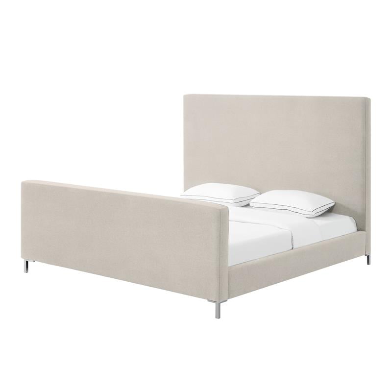 Posh Living Alex Linen Fabric Upholstered Platform Queen Bed Frame in Beige