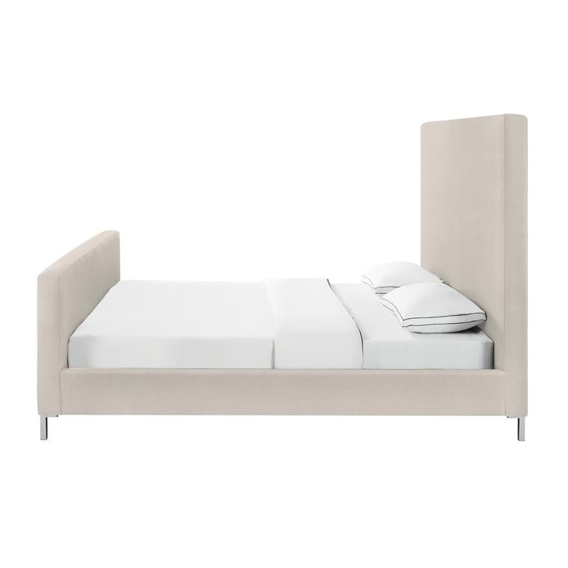 Posh Living Alex Linen Fabric Upholstered Platform Queen Bed Frame in Beige