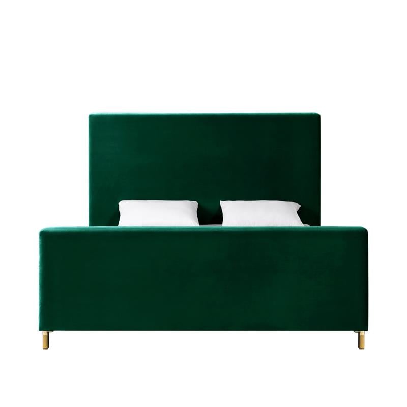 Posh Living Alex Velvet Upholstered Platform King Bed in Hunter Green