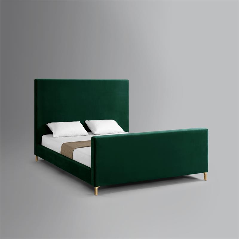 Posh Living Alex Velvet Upholstered Platform King Bed in Hunter Green