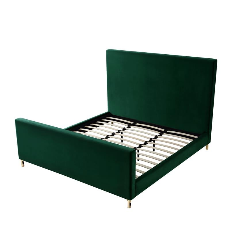 Posh Living Alex Velvet Upholstered Platform King Bed in Hunter Green