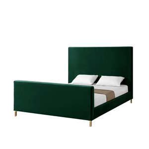 Posh Living Alex Velvet Upholstered Platform King Bed in Hunter Green