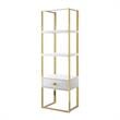 Posh Living Mano Stainless Steel 3-Shelf & 1-Drawer Bookcase White/Gold