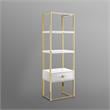 Posh Living Mano Stainless Steel 3-Shelf & 1-Drawer Bookcase White/Gold