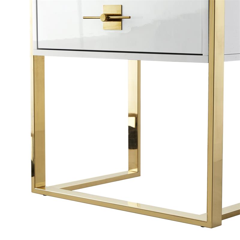 Posh Living Mano Stainless Steel 3-Shelf & 1-Drawer Bookcase White/Gold