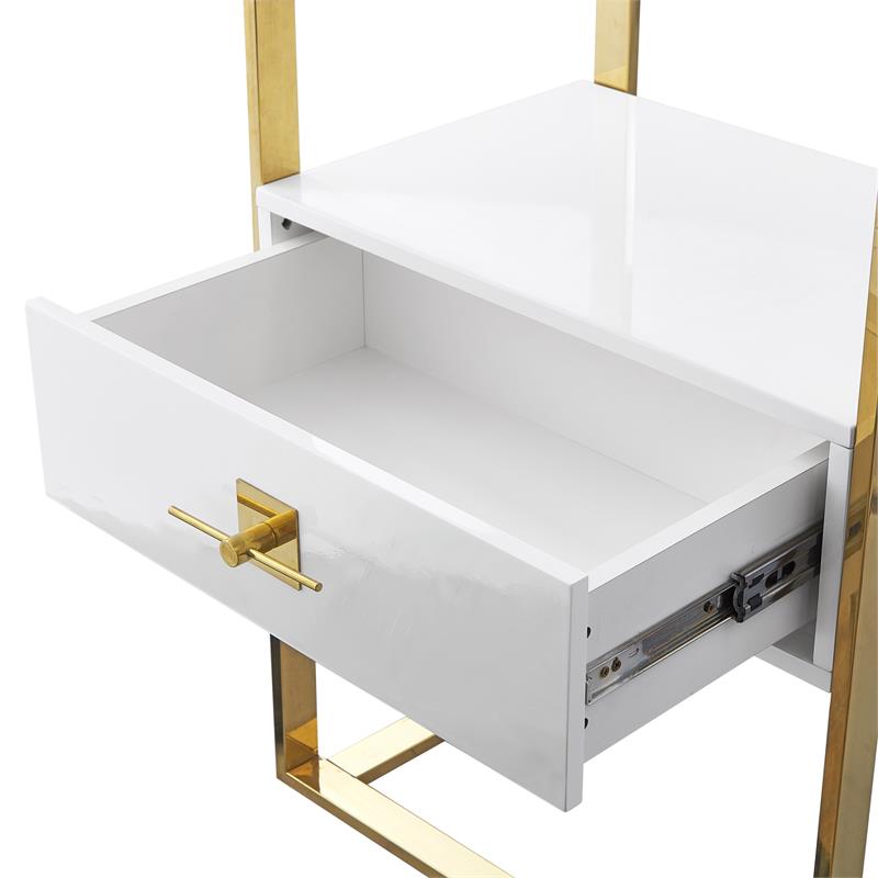 Posh Living Mano Stainless Steel 3-Shelf & 1-Drawer Bookcase White/Gold
