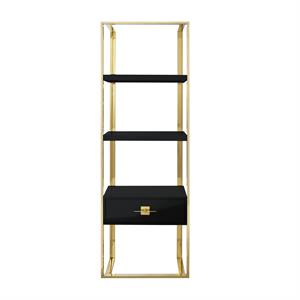 Posh Living Mano Stainless Steel 3-Shelf & 1-Drawer Bookcase Black/Gold