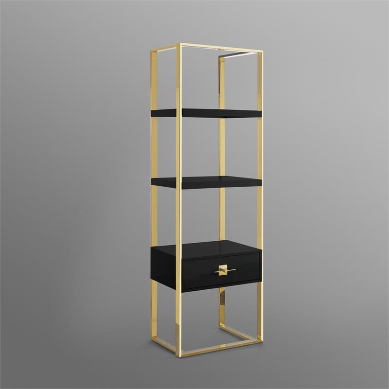 1 Drawer Bookcase Black Gold Cymax, Black And Gold Bookcase