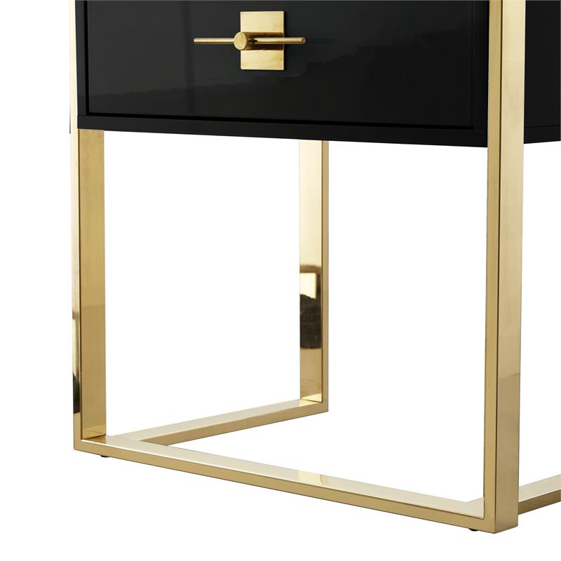 Posh Living Mano Stainless Steel 3-Shelf & 1-Drawer Bookcase Black/Gold