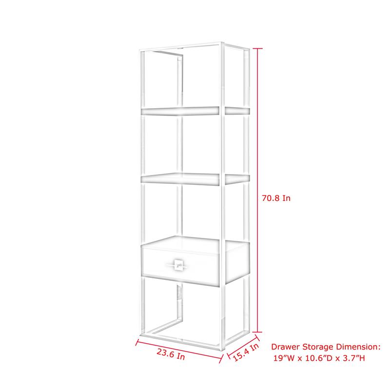 Posh Living Mano Stainless Steel 3-Shelf & 1-Drawer Bookcase Black/Gold