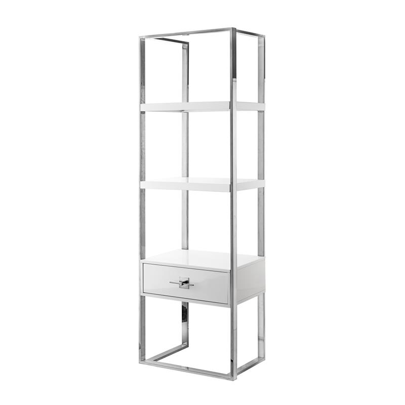 Posh Living Mano Stainless Steel 3-Shelf & 1-Drawer Bookcase White/Chrome