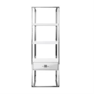 Posh Living Mano Stainless Steel 3-Shelf & 1-Drawer Bookcase White/Chrome