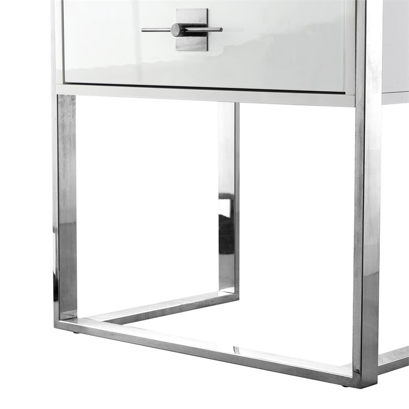 Posh Living Mano Stainless Steel 3-Shelf & 1-Drawer Bookcase White/Chrome