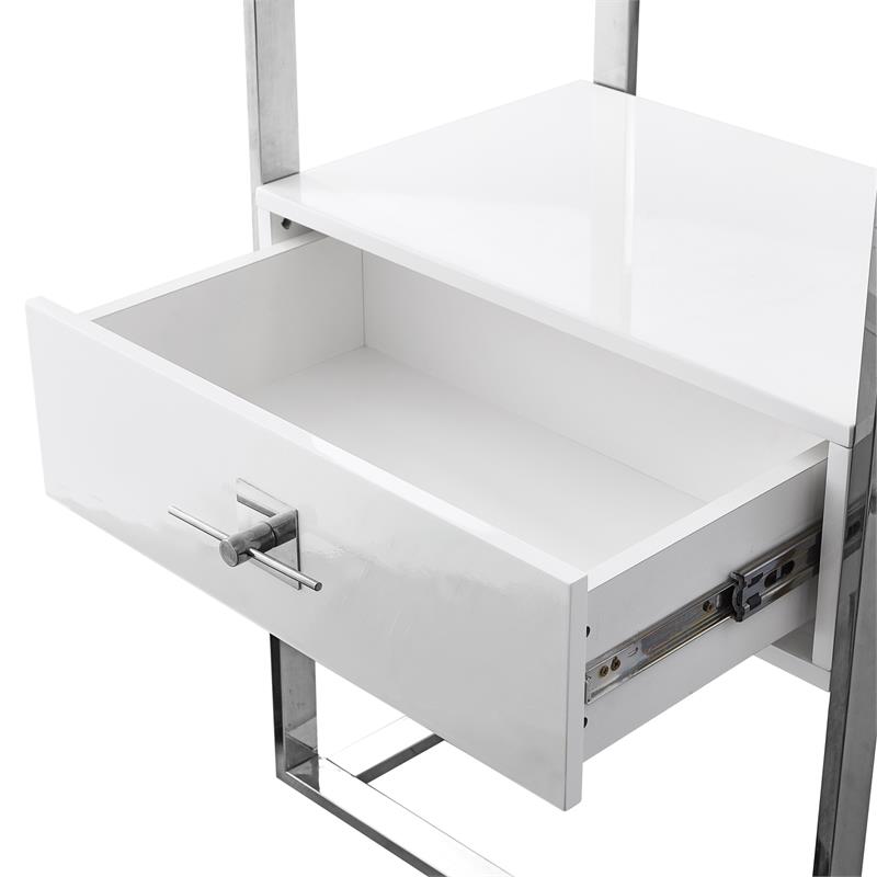 Posh Living Mano Stainless Steel 3-Shelf & 1-Drawer Bookcase White/Chrome