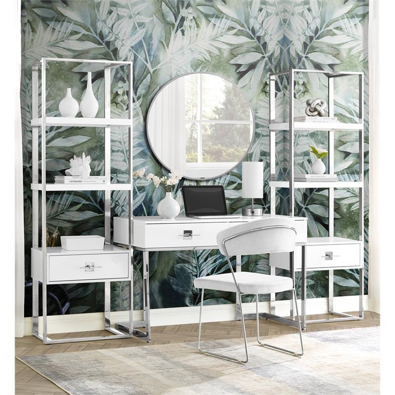 Posh Living Mano Stainless Steel 3-Shelf & 1-Drawer Bookcase White/Chrome