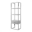 Posh Living Mano Stainless Steel 3-Shelf & 1-Drawer Bookcase Light Gray/Chrome