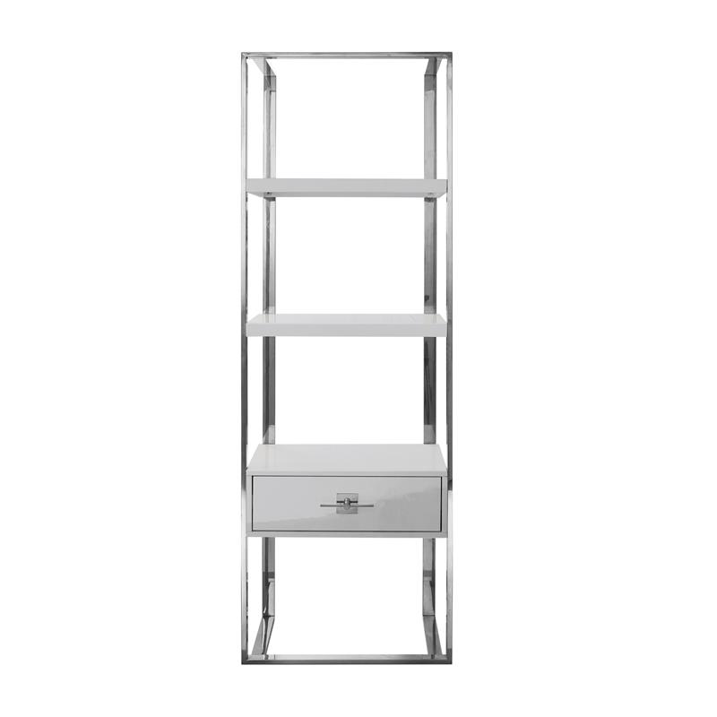 Posh Living Mano Stainless Steel 3Shelf & 1Drawer Bookcase Light Gray