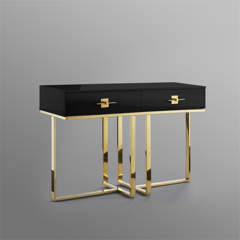 Posh Living Mano 2-Drawers Stainless Steel Base Console Table Black/Gold