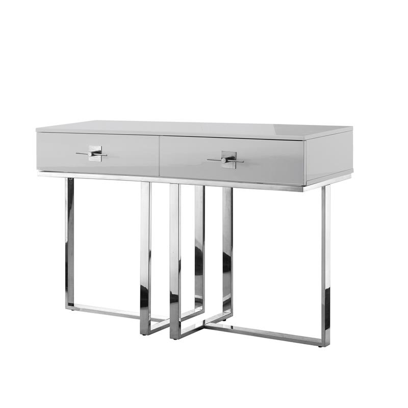 Posh Living Mano 2 Drawers Stainless Steel Base Console Table Light Gray Chrome Nce197 09lg Cx