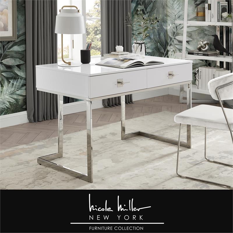 Posh Living Mano 2-Drawers Stainless Steel Base Bedroom Vanity White/Chrome