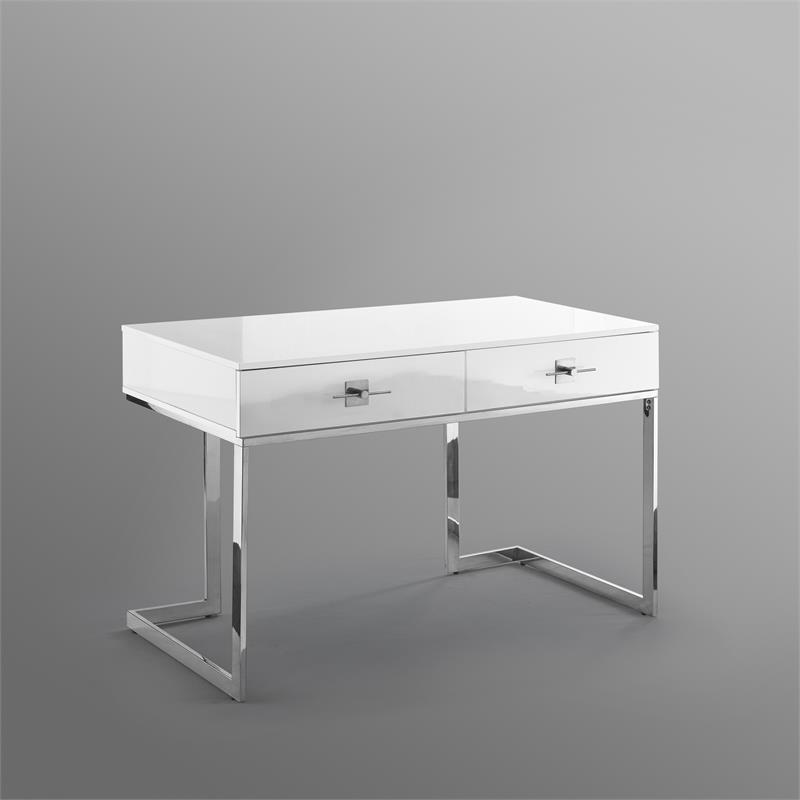 Posh Living Mano 2-Drawers Stainless Steel Base Bedroom Vanity White/Chrome
