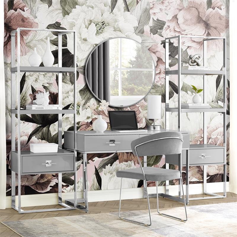 Posh Living Mano 2-Drawers Stainless Steel Base Bedroom Vanity Light Gray/Chrome