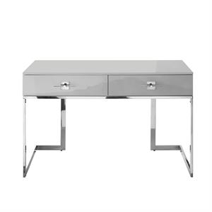 Posh Living Mano 2-Drawers Stainless Steel Base Bedroom Vanity Light Gray/Chrome