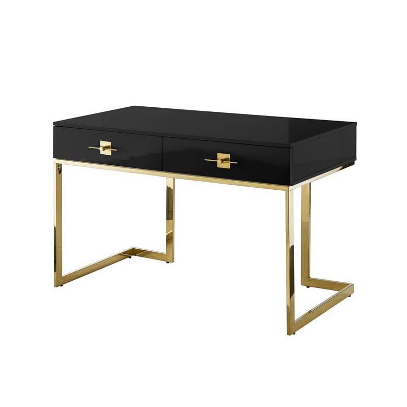 Posh Living Mano 2-Drawers Stainless Steel Base Bedroom Vanity Black/Gold