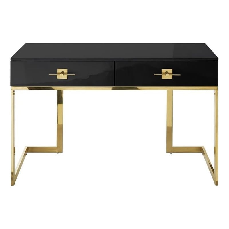 Posh Living Mano 2-Drawers Stainless Steel Base Bedroom Vanity Black/Gold
