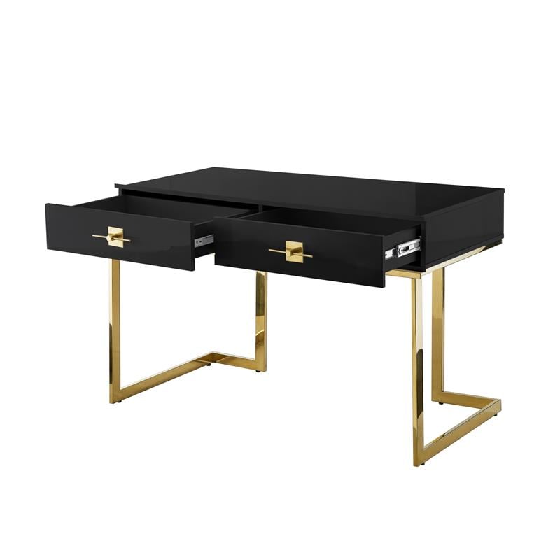 Posh Living Mano 2-Drawers Stainless Steel Base Bedroom Vanity Black/Gold