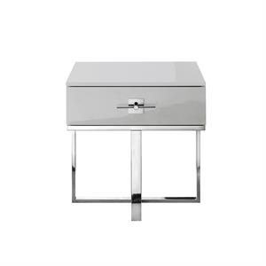 Posh Living Mano 1-Drawer Stainless Steel Base End Table in Light Gray/Chrome