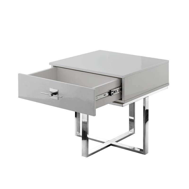 Posh Living Mano 1-Drawer Stainless Steel Base End Table in Light Gray/Chrome