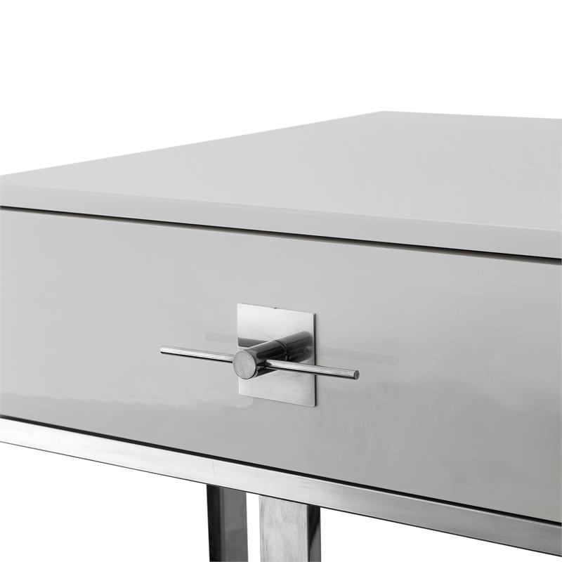 Posh Living Mano 1-Drawer Stainless Steel Base End Table in Light Gray/Chrome