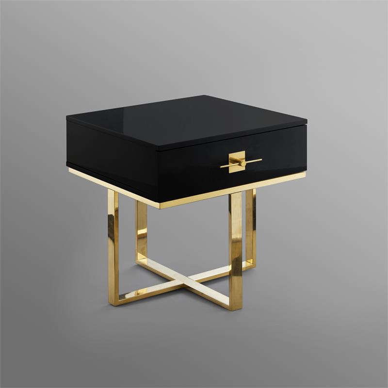 Posh Living Mano 1-Drawer Stainless Steel Base End Table in Black/Gold