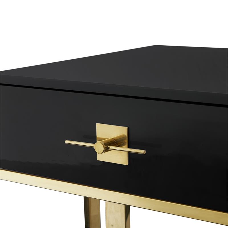 Posh Living Mano 1-Drawer Stainless Steel Base End Table in Black/Gold