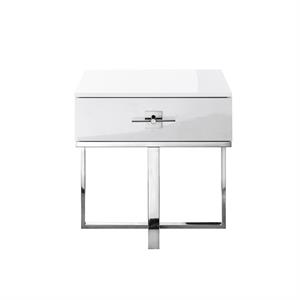 Posh Living Mano 1-Drawer Stainless Steel Base End Table in White/Chrome