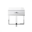 Posh Living Mano 1-Drawer Stainless Steel Base End Table in White/Chrome