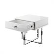 Posh Living Mano 1-Drawer Stainless Steel Base End Table in White/Chrome