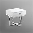Posh Living Mano 1-Drawer Stainless Steel Base End Table in White/Chrome