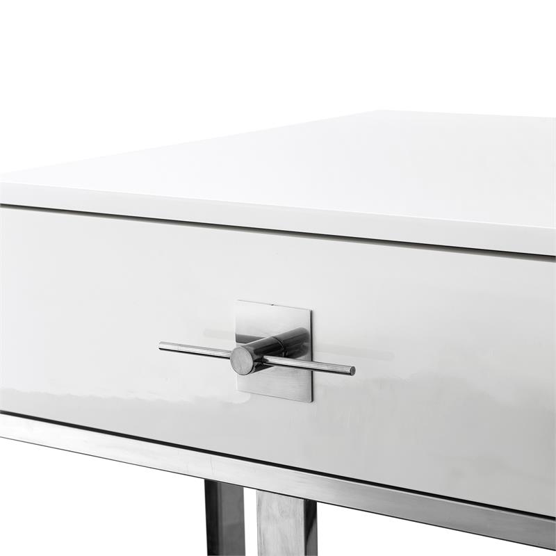 Posh Living Mano 1-Drawer Stainless Steel Base End Table in White/Chrome